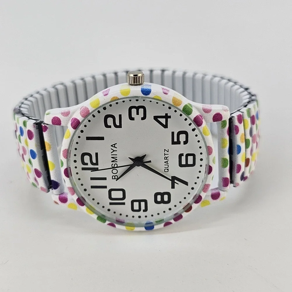 36MM Women's Watch White Dial Polka Multicolor Strech Band‎ 6.5
